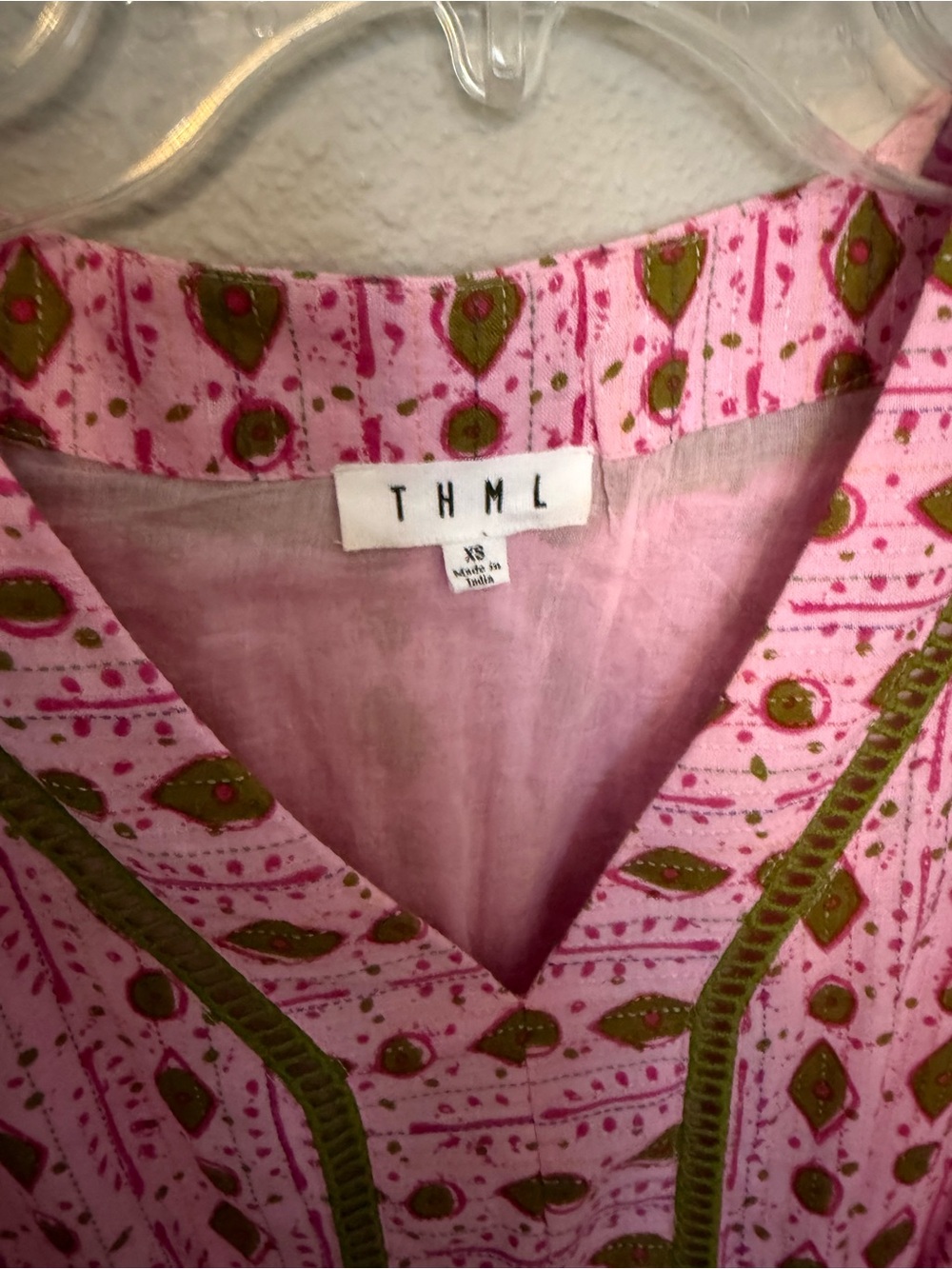 THML Pink Maxi Dress with Olive Accent Trim - Picture 2 of 3